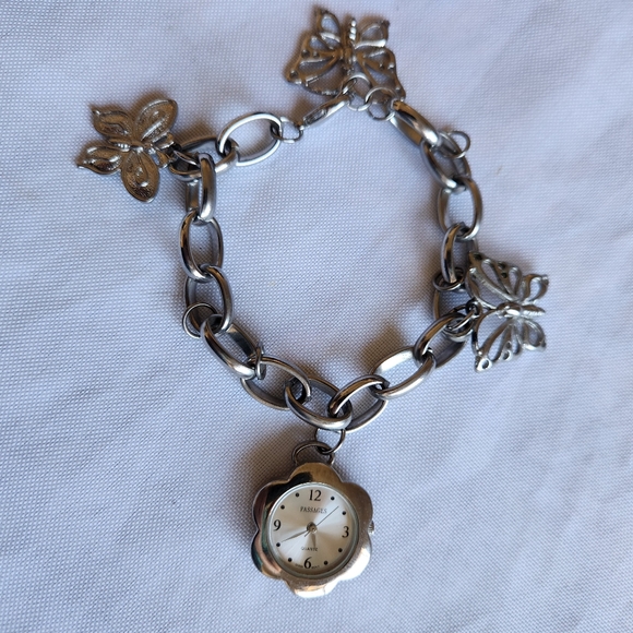 Butterfly Women's Quartz Watch Charm Bracelet Silver Tone By Passages Chain Link - Picture 1 of 8
